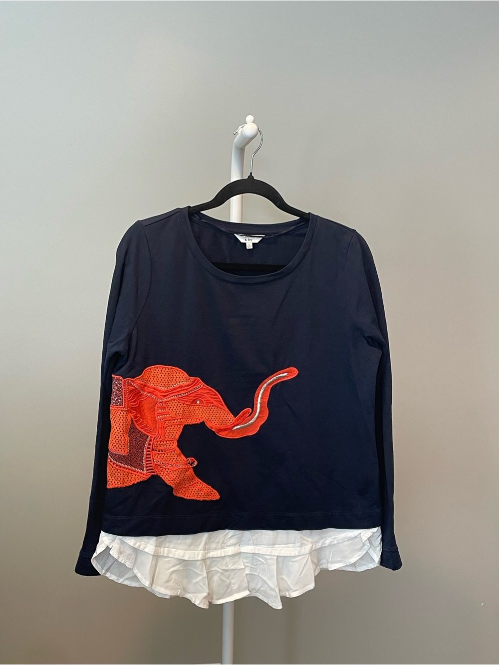 crown & ivy Navy Sweatshirt with Orange Elephant Graphic NWOT